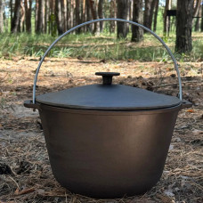 Туристичний казан 12 л чавунний з дужкою і кришкою для приготування на вогні